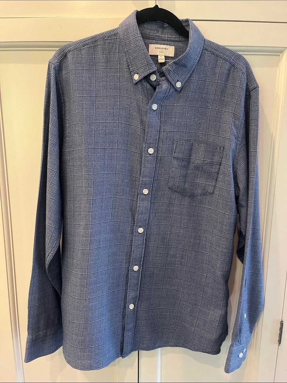 Banana Republic Navy-Blue Micro-Check Button-Down Shirt